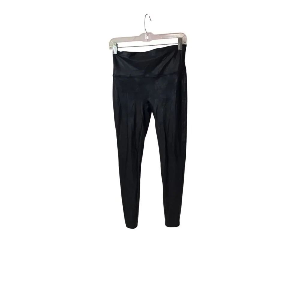 Spanx faux, leather women’s black high waist compression leggings S/L